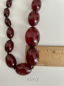 Antique Art Deco Cherry Red Amber Bakelite Graduated Beads 85cm Necklace 1920's