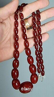 Antique Art Deco Cherry Red Amber Bakelite Graduating Necklace 64.5 grams