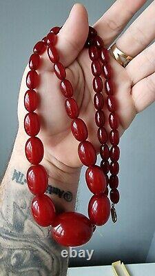 Antique Art Deco Cherry Red Amber Bakelite Graduating Necklace 64.5 grams