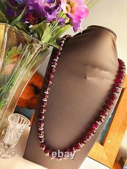 Antique Art Deco Dark Red Graduated Garnet 24-inch Rhinestone Beaded Necklace