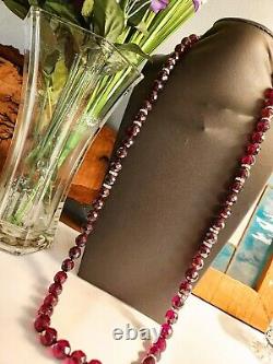 Antique Art Deco Dark Red Graduated Garnet 24-inch Rhinestone Beaded Necklace