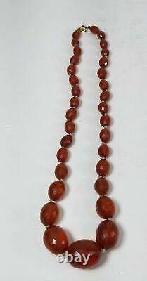 Antique Art Deco Faceted Baltic Honey Cherry Amber Necklace 28.0 Grams
