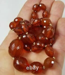 Antique Art Deco Faceted Baltic Honey Cherry Amber Necklace 28.0 Grams
