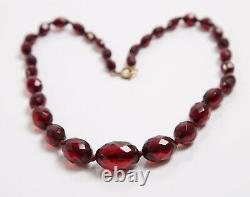 Antique Art Deco Faceted Cherry Amber Bakelite Bead Necklace