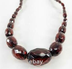 Antique Art Deco Faceted Cherry Amber Bead Necklace 50.6 Grams