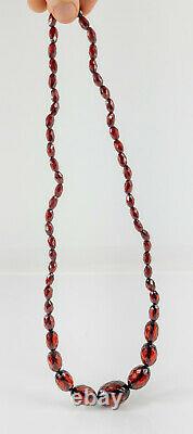 Antique Art Deco Faceted Cherry Amber Bead Necklace 50.6 Grams