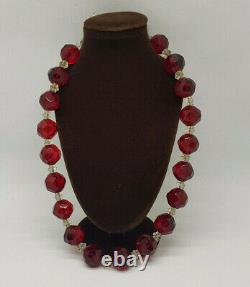 Antique Art Deco Faceted Cherry Amber Glass & Other Beads Necklace 16 Long