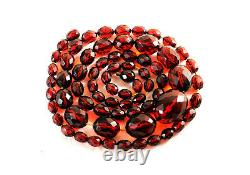 Antique Art Deco Facetted Cherry Amber Bakelite Necklace 50g 33ins
