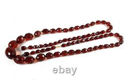 Antique Art Deco Facetted Cherry Amber Bakelite Necklace 50g 33ins
