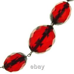 Antique Art Deco Genuine Cherry Amber Bakelite Faceted Beads Long Necklace 62g