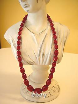 Antique Art Deco Natural Baltic Amber Oval Egg Cherry Red Faturan Necklace 25