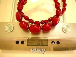 Antique Art Deco Natural Baltic Amber Oval Egg Cherry Red Faturan Necklace 25