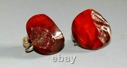 Antique Art Deco Natural Cherry Amber Sterling Silver Earrings