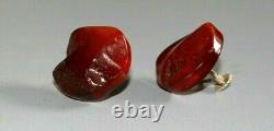 Antique Art Deco Natural Cherry Amber Sterling Silver Earrings