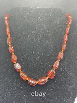 Antique Art Deco Translucent Cherry Amber Bead Necklace 16