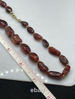 Antique Art Deco Translucent Cherry Amber Bead Necklace 16