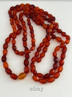 Antique Baltic Amber Necklace Germany Hand Faceted Cherry Cognac XL 60 51g