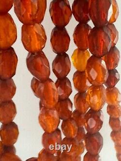 Antique Baltic Amber Necklace Germany Hand Faceted Cherry Cognac XL 60 51g