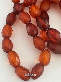 Antique Baltic Amber Necklace Germany Hand Faceted Cherry Cognac XL 60 51g