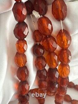 Antique Baltic Amber Necklace Germany Hand Faceted Cherry Cognac XL 60 51g