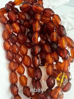 Antique Baltic Amber Necklace Germany Hand Faceted Cherry Cognac XL 60 51g