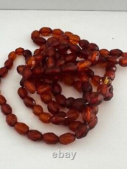 Antique Baltic Amber Necklace Germany Hand Faceted Cherry Cognac XL 60 51g