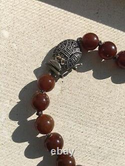Antique Baltic Black Cherry Amber 22.5 Necklace 53g. Graduated Knotted Bead 30mm