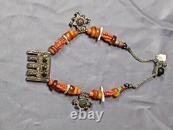 Antique Berber Natural Red Coral Beads Morocco with Real baltic amber and silver