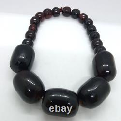Antique Black Cherry Amber Faturan Catalin Bakelite Incomplete Necklace 83 Gram