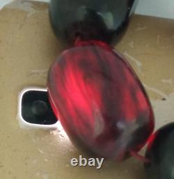 Antique Black Cherry Amber Faturan Catalin Bakelite Incomplete Necklace 83 Gram