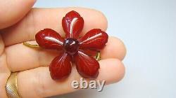 Antique Carved Cherry Amber Flower Pin