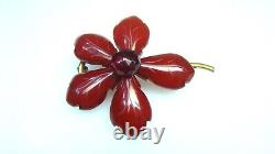 Antique Carved Cherry Amber Flower Pin
