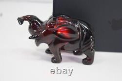 Antique Carved Chinese CHERRY AMBER ELEPHANT Wood Base Insect Inclusion Genuine
