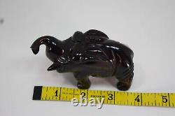 Antique Carved Chinese CHERRY AMBER ELEPHANT Wood Base Insect Inclusion Genuine