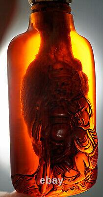 Antique Carved Snuff Bottle Genuine Cherry Amber with Immortal and Servant