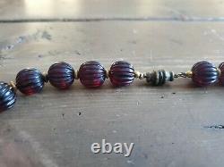 Antique Cherry Amber Bakelite 22 X 11mm Bead Necklace Gold Accent