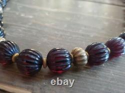 Antique Cherry Amber Bakelite 22 X 11mm Bead Necklace Gold Accent