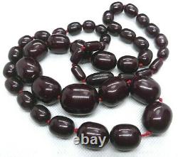 Antique Cherry Amber Bakelite Beads Faturan Necklace 98.23g Marbled Barrel