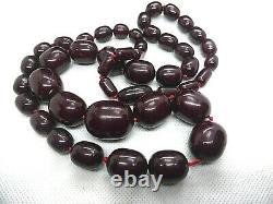 Antique Cherry Amber Bakelite Beads Faturan Necklace 98.23g Marbled Barrel