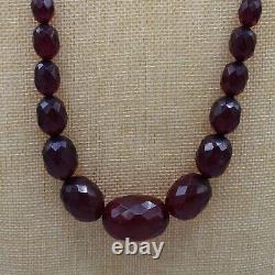 Antique Cherry Amber Bakelite Faceted Egg Bead Necklace 30 51g