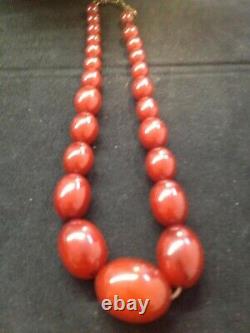 Antique Cherry Amber Bakelite Faturan Beads Necklace 52 Gram Marbled