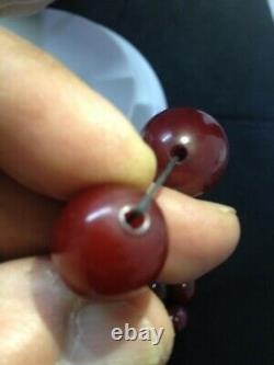 Antique Cherry Amber Bakelite Faturan Beads Necklace 56 Gram Marbled