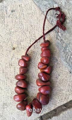 Antique Cherry Amber Bakelite (Faturan) Big Necklace. Rare natural Shaped Beads