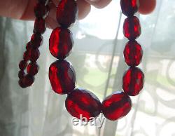 Antique Cherry Amber Bakelite Faturan Graduated Bead Necklace 54. Grams 30 Long