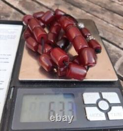 Antique Cherry Amber Bakelite Faturan Islamic Tesbih Prayer Veins Red Beads 63gr