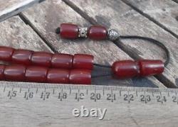 Antique Cherry Amber Bakelite Faturan Islamic Tesbih Prayer Veins Red Beads 63gr