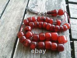 Antique Cherry Amber Bakelite Faturan Misbaha Tesbih Old Prayer Beads Veins 46gr