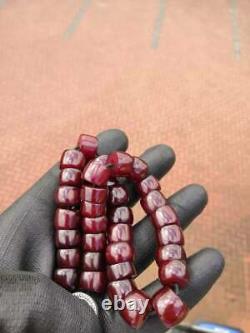 Antique Cherry Amber Bakelite Faturan Misbaha Tesbih Old Prayer Beads Veins 67gr