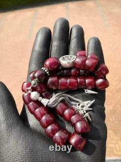 Antique Cherry Amber Bakelite Faturan Misbaha Tesbih Old Prayer Beads Veins 67gr