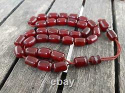 Antique Cherry Amber Bakelite Faturan Tesbih Misbaha Old Prayer Beads Veins 39gr